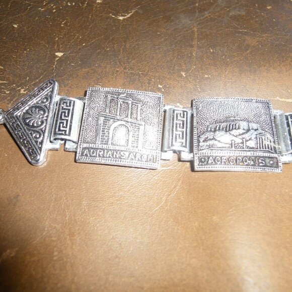 Vintage Unisex Silver Tone Bracelet Greece Souvenir Tchotchke - Picture 2 of 6
